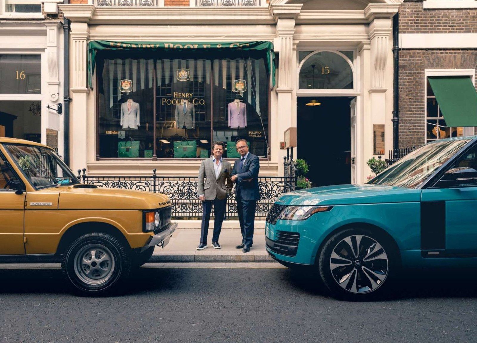 Henry Poole and Land Rover collaboration with vintage and new Range Rovers.